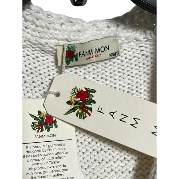 Fanm Mon Hand Knit Blue Rose Cardigan Cotton Sweater | Womens XS S NEW - Picture 14 of 15